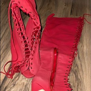 Over the knee lace up boots